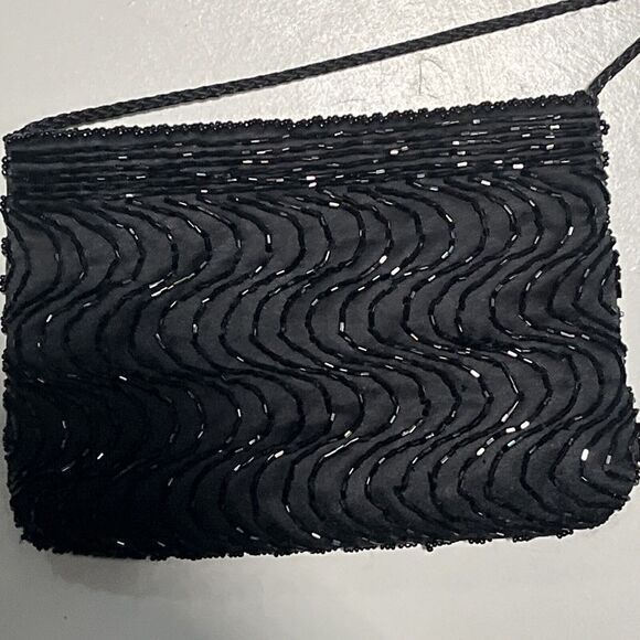 Black Beaded Formal Evening Bag Small Rectangle Crossbody purse Carla Marchi - Picture 3 of 5